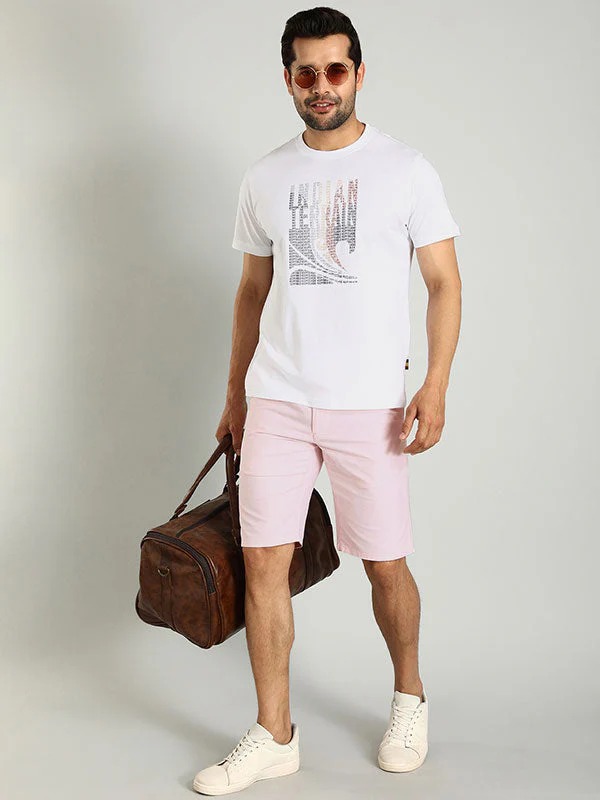 Indian Terrain Men's Slim Fit Solid Pink Shorts